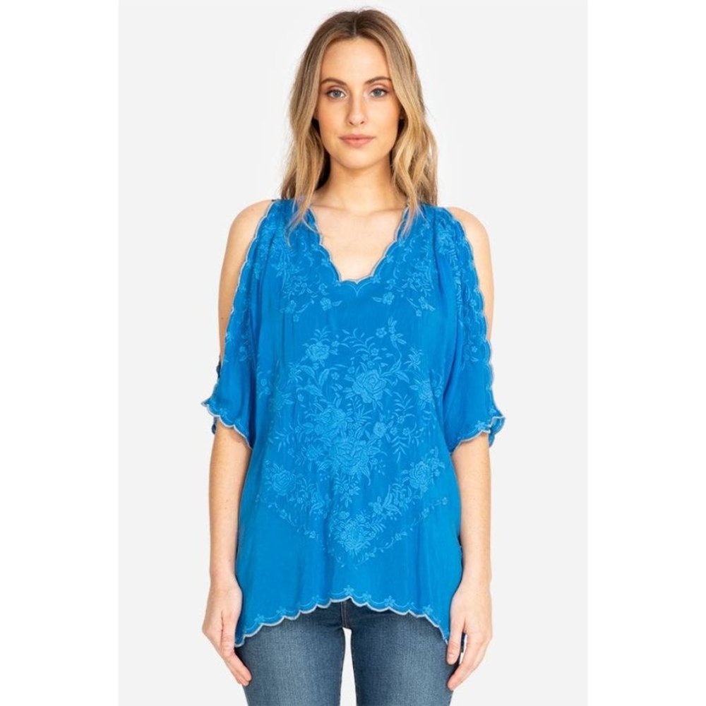 Johnny Was Kelly Cold Shoulder Blouse in Green - Picture 2 of 10